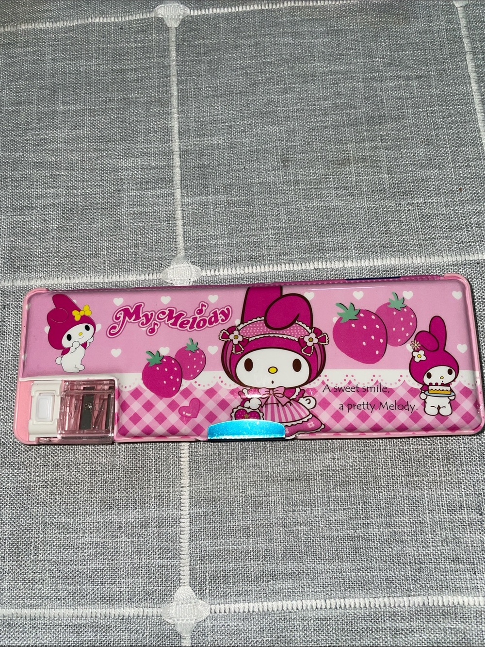 My Melody Pink Strawberry Design Pencil Case with built in sharpener